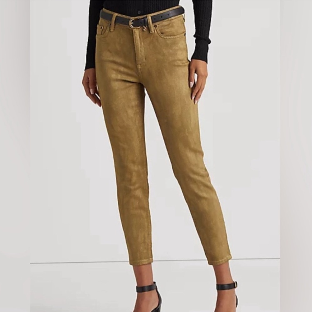 NEW Lauren Ralph Lauren Gold Metallic Skinny Jeans Size 6
